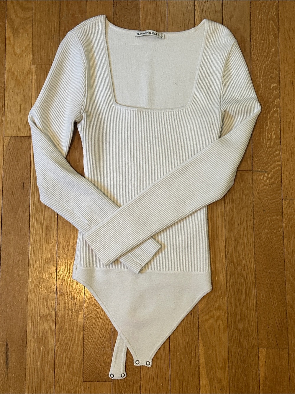 Abercrombie & Fitch Cream Ribbed Square-Neck Bodysuit Sweater
